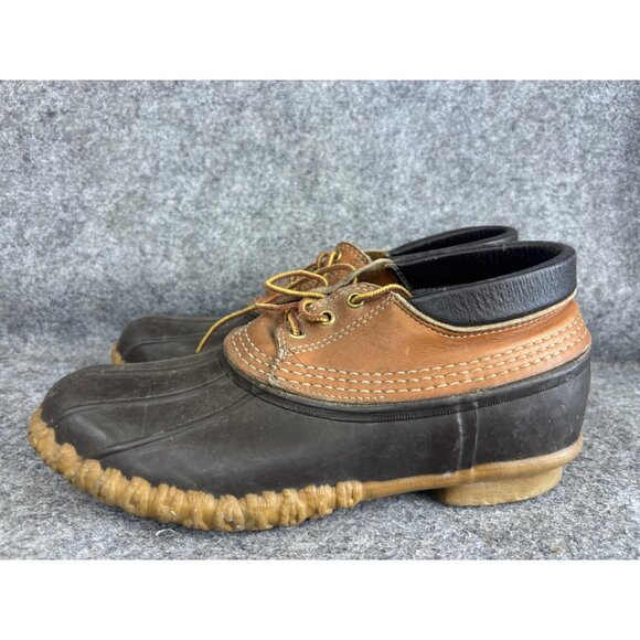 LL Bean Maine Hunting Shoes Mens Size 9 Brown Leather Rubber Duck Boots Made USA
